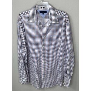 Tommy Hilfiger Mens Regular Fit Tattersall Check Button Down Shirt Blue Red 17 L